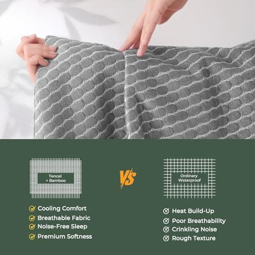 King Waterproof Mattress Protector, Tencel Bamboo Cooling Breathable Mattress Cover with Deep Pocket, Noiseless Fitted Mattress Pad, Soft Mattress Procter King Size Bed, 78"x80" - Thumbnail 3
