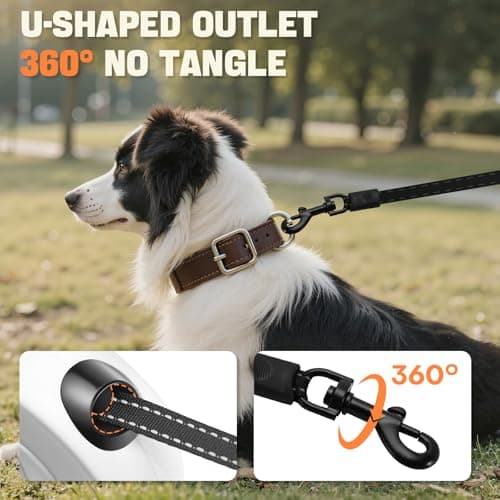 Retractable Dog Leash with LED Light & Reflective Tape for Night Walk, 16ft Dog Leash with Poop Bag Dispenser, Chew-Proof Steel Cable, One-Button Brake & Lock for Medium Dogs up to 66 lbs (BLK&WHT) - Thumbnail 6
