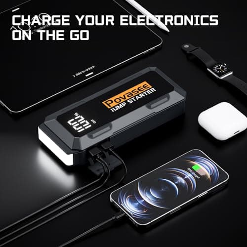 Povasee 4000A Jump Starter 12V Battery Jumper Starter(10L Gas 10L Diesel Engine),Car Battery Jump Starter with 3" LCD Display, Power Bank/Dual Output/LED Light - Thumbnail 3
