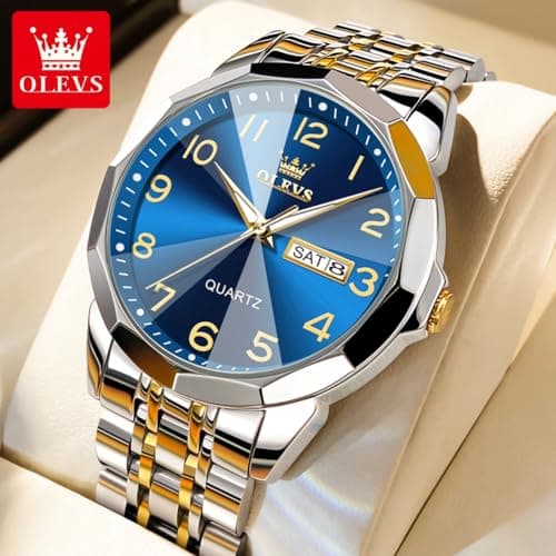 OLEVS Watches for Men Silver Watches for Men Luxury Blue Face Mens Watch Arabic Numeral Dial Stainless Steel Watch Reloj - Thumbnail 2