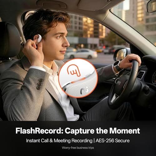 viaim OpenNote Professional AI Note Taker Earbuds, MFi Certified Open-Ear Voice Recorder, 53H Battery, Instant Call & Meeting Recording, Live Transcription & AI Summary, IP55, Gray - Thumbnail 3