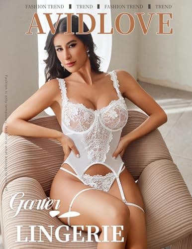 Avidlove Womens Sexy Lingerie Set with Garter Push Up Lace Croset Lingerie Boudoir Outfits White Small - Thumbnail 3