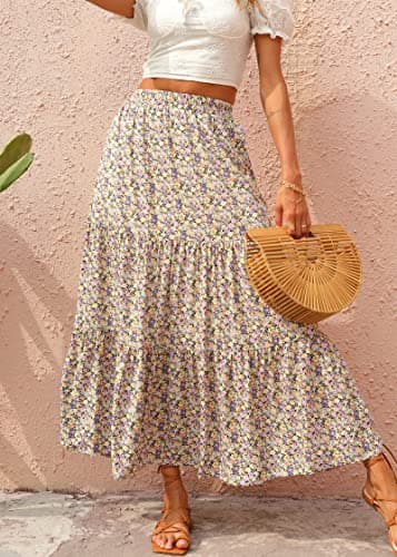 KIRUNDO Maxi Skirts for Women 2026 Summer Boho Floral High Waist Casual Flowy Long Skirt Beach Vacation Cruise Resort Wear(Purple, X-Large) - Thumbnail 5