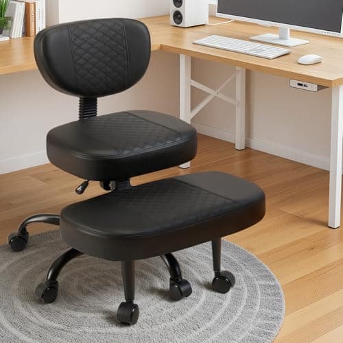 Avocahom Ergonomic Cross Legged Office Chair with Wheels, Criss Cross Desk Chair with Leg Rest, Meditation Chair Yoga Kneeling Chair, Adjustable ADHD Chair Black - Image 1