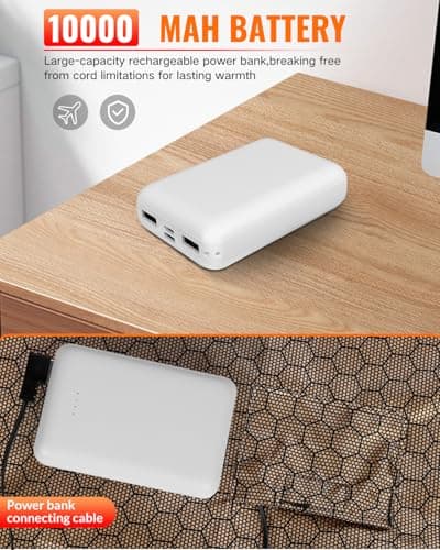 Cordless Heated Blanket, Outdoor Battery Operated Heating Blanket with 10000mAh Battery & 6-Zone Fast Heating Wearable Blanket Throw for Indoor Outdoor, Camping, Travel, Game, Machine Washable - Thumbnail 4