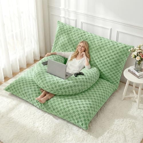 HABUTWAY 3 in 1 Bean Bag Chair with Portable U-Shaped Pillow, Giant Bean Bag with Washable Cover, Convertible Sofa Bed (Green) - Image 1