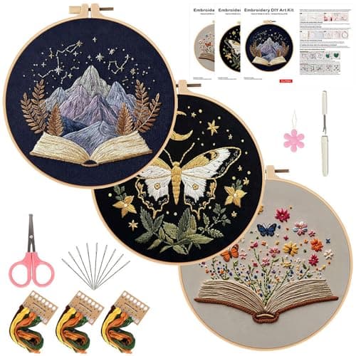 FEIYUENO 3 Pack Book Butterfly Mountain Patterns Embroidery Starter Kit - Image 1