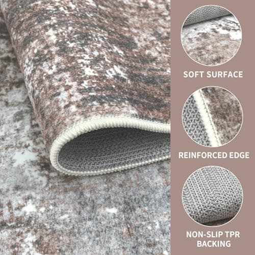 Dotiiorug Modern Abstract Washable Area Rug for Living Room,Low Pile 6x9 Non Slip Carpet Non-Shedding Area Rug Soft Indoor Stain Resistant Rug Brown - Thumbnail 5