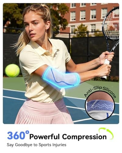 Elbow Brace Support with Gel Pads Breathable Elbow Compression Sleeve for Men & Women 4D Knit Elbow Sleeve for Golfer's, Tennis Elbow, Tendonitis, Reduce Joint Pain During Any Activity(White, Large) - Thumbnail 3