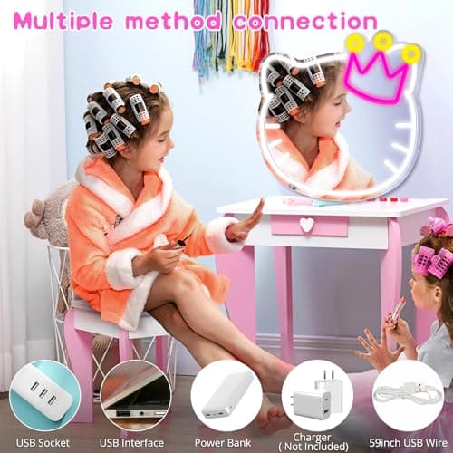 Anime Vanity Mirror with Neon Sign, 15.3 x 13.3 Inch USB Powered Makeup LED Mirror with Adjustable Brightness, Anime Style Room Wall Decor for Girls Teen Bedroom Women Children Gift Birthday Christmas - Thumbnail 6