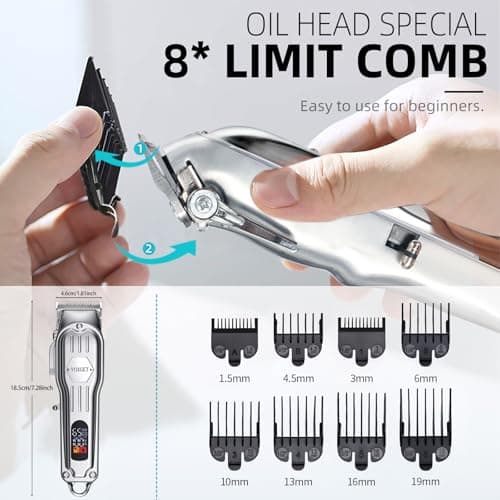 VOXGET Dog Clippers for Grooming Thick Hair, Upgrade Low Noise Pet Shaver Kit with 8 Size Combs for Dogs Cats Pets, Rechargeable Cordless Quiet Dog Trimmer for Heavy Curly Hair Coats (Silvery) - Thumbnail 3