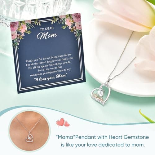 Juvux Heart Pendant Necklace for Mom– 14K Gold Plated White & Rose Gold Zircon Diamond Mom Jewelry, Heart Cutout Mama Necklace, Mothers Day Gift for Mum Grandma, Anniversary Birthday Gifts for Mummy - Thumbnail 3