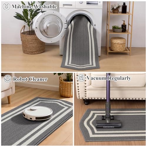 HEBE Farmhouse Kitchen Rugs Sets of 3 Non Slip Washable Boho Kitchen Rugs and Mats for Floor Kitchen Runner Rug Floor Carpet for Kitchen, Laundry, Hallways - Thumbnail 5