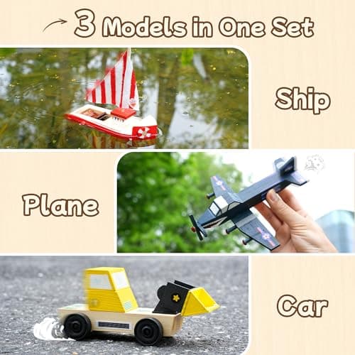 Wooden Build Paint Art Crafts Kit 3 Pack, Make Your Own Car Boat & Plane DIY Craft Toys for Kids Boys, STEM Educational Toy Set for Kids Ages 4-8, 8-12 - Thumbnail 4