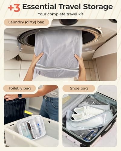 BAGSMART Vacuum Seal Storage Bags for Clothing Travel, 18 Pack Travel Essentials Bundle includes Laundry Bag & Waterproof Shoe Bag & TSA Approved Toiletry Bag, Hand Pump Included - Thumbnail 6