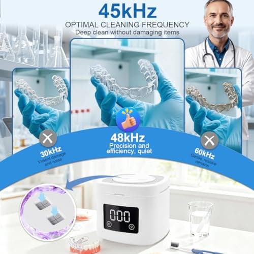 Ultrasonic Retainer Cleaner, Retainer Cleaner Machine, Aligner Cleaner, Nightguard Cleaner, Mouthguard Cleaner, Denture Cleaner. Ultrasonic Cleaner for Braces, Aligner, Toothbrush, Jewelry - Thumbnail 2
