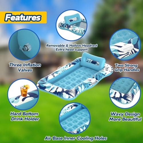 Nenrsl Pool Floats Adult,76"x48" XL Inflatable Tanning Pool Lounger Float with Pillow,4 in 1 Suntan Tub Sunbathing Raft Floatie Water-Filled Mattress Kids Pool Ball Pit,Perfect for River Party & Relax - Thumbnail 5