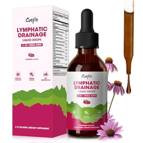 Lymphatic Drainage Supplements Drops for Immune, Lymph System Support, Cleanse & Detox, Liver Health with Echinacea,Elderberry,Cleavers Herb,Burdock, Calendula, Non-GMO, Raspberry Flavor, 2 Fl Oz
