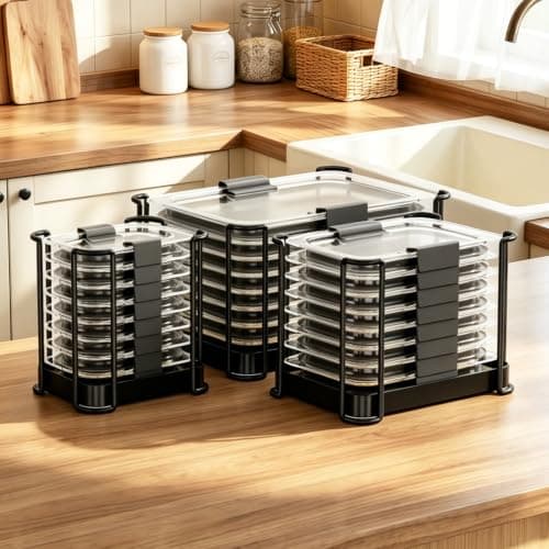 MOUKABAL Lid Organizer for Rubbermaid Brilliance Food Container Lids – Vertical Storage, Metal Frame with Bamboo Base, 3-Pack for 1.3/3.2/4.7/9.6 Cup Containers, Kitchen Lid Holder (Black 3-Pack 1) - Image 1
