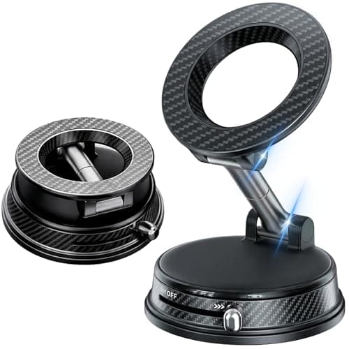 Fclvd Magnetic Car Phone Holder, 360° Adjustable Vacuum Dashboard and Windshield Mount Cell Phone Holders for Your Car, Carbon Fiber 108+LBS Nano Gel Suction Cup, iPhone, Samsung (Black) - Image 1
