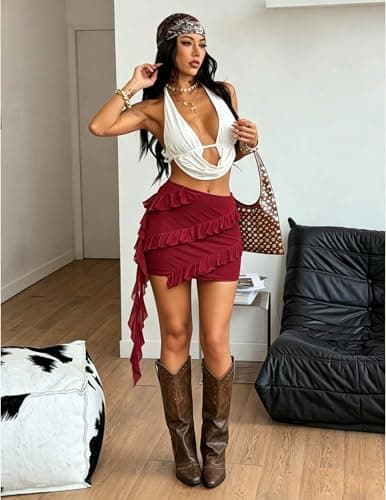Avidlove Short Ruffle Skirt Y2K Mini Skirts Boho Layered Casual Short Skirt - Thumbnail 3