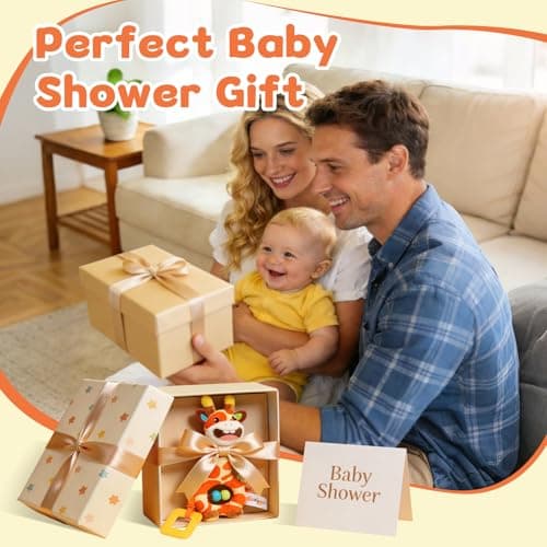 Baby Toy 0-12 Months - BPA-Free Soft Plush Sensory Toy with Gentle Squeaker, Safe Hand Grip & Teething Relief, Portable Newborn Toy for Diaper Bag, Baby Shower Gift (Orange Giraffe) - Thumbnail 6