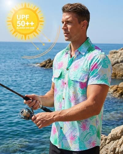 Cozople Funny Hawaiian Shirts for Men Short Sleeve Fishing Button Up UPF 50+ Breathable Daily Hiking Shirt for Travel Safari Trips XL - Thumbnail 4
