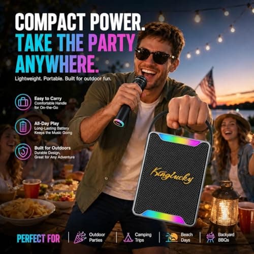 Portable Karaoke Machine for Kids Adults, Singing Machine Karaoke with 2 Wireless Microphones for Home Outdoor, Bluetooth 6.0, Voice Changer LED Lights Party Entertainment, Gift for Women Men Kids - Thumbnail 6