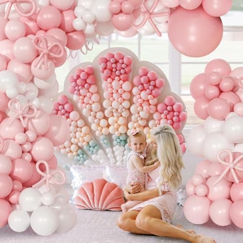 Coquette Birthday Decorations 145 Pcs Pink and White Balloon Garland Arch Kit Include Light Pink White Bow Balloons Different Size for Baby Shower Gender Reavel Wedding Party Decorations - Thumbnail 3