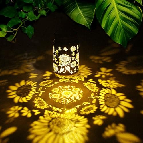 2pack Sunflower Solar Lanterns Outdoor, Solar Mason jar Lights Hanging Waterproof Metal Lanterns for Patio, Pathway, Yard (Sunflower 2pack) - Thumbnail 2