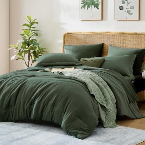 WRENSONGE California King Size Comforter Set- 7 Pieces Deep Green Bed in a Bag with Comforter, Fitted Sheet, Flat Sheet, 2 Pillow Shams, 2 Pillowcases, Warm Bedding Sets for All Season - Thumbnail 2