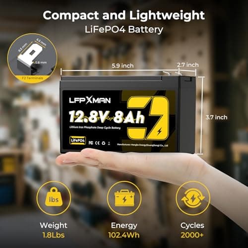 LFPXMAN 12V 8Ah LiFePO4 Battery Better Replacement Solution for Lead Acid Battery, LFP Battery Designed to Replace SLA Battery, for Ride on Toy, Small UPS, Lighting, Fish Finder - Thumbnail 2