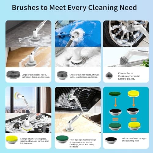 Electric Spin Scrubber, Cordless 20W High-Torque Cleaning Brush Bathroom Scrubber, IPX7 Waterproof Electric Scrubber with 6 Brush Heads, Extendable Long Handle Power Scrubber for Bathtub Floor - Thumbnail 4