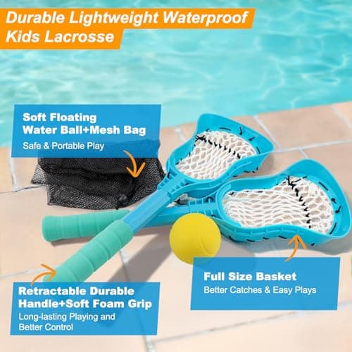 Outdoor Toys Adjustable Kid Lacrosse Stick Set Ball - Toddler Outside Beach Pool Yard Game & Toy for Ages 3+ 4 5 6 7 8 Year Old Boy & Girl Gift for Kids, with Lightweight Easy-Catch & Full Size Basket - Thumbnail 5