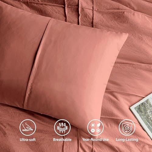 Regency Heights Twin Size Comforter Set Orange, 2 Pieces Bedding Set, Ultra Soft Prewashed Bed Set, Pinch Pleat All Seasons Lightweight Comforter and Sham - Thumbnail 3