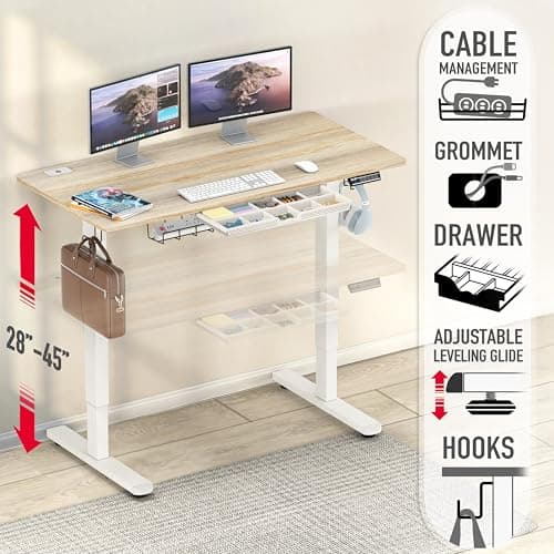 SHW 48-Inch Electric Height Adjustable Standing Desk with Drawer, Memory Preset and Cable Management Tray, Maple - Thumbnail 4