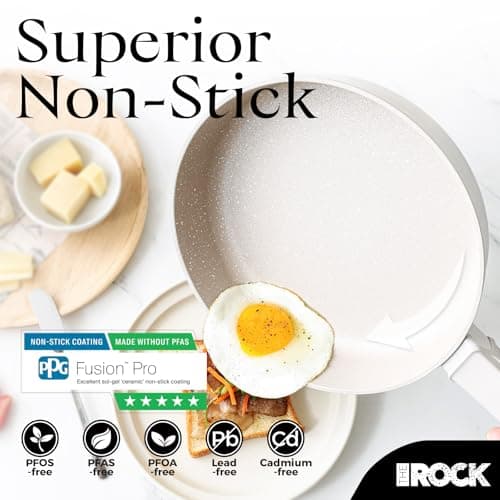 THE ROCK SOHO 8-Inch Non Stick Frying Pan with Lid–Nothing Sticks, Never Warps, Lasts Longer, Ceramic Non Toxic Skillet with Heat-Resistant Handle, PTFE PFOA & PFAS Free, Dishwasher Safe, Cream - Thumbnail 6