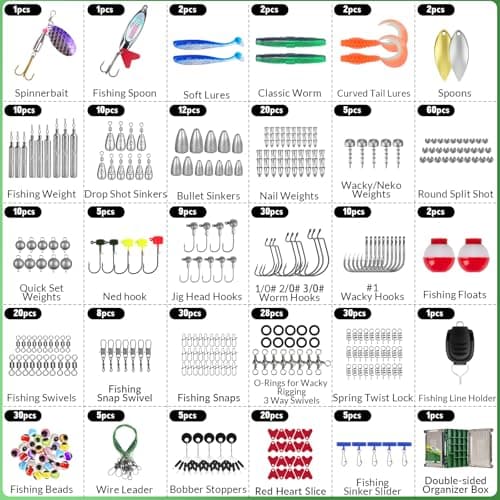 THKFISH 375pcs Fishing Accessories Kit, Double sided Organized Fishing Tackle Box with Tackle Included Hooks, Weights Sinkers, Bass Fishing Gear Gifts - Thumbnail 4