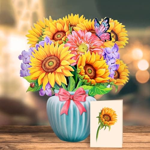 Airpark 3D Paper Pop Up Cards, Sunflower & Butterfly Forever Paper Flower Bouquet Pop Up Birthday Cards, Mother's Day, Thank you card, Get Well Gifts for Women Mom Teacher, Blank Notecard & Envelope - Thumbnail 6