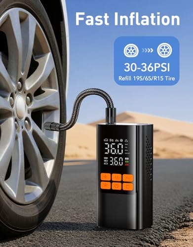 Cordless Portable Air Pump, 150PSI Fast Tire Inflator with Pressure Gauge & LED Light, Compact Air Compressor for Car, Bike, Motorcycle, and Balls (Minimalist) - Thumbnail 2
