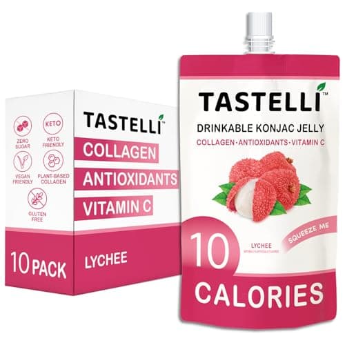 Tastelli Konjac Jelly Infused with Collagen Drink + Vitamin C + Antioxidants / 10 Calories, Vegan, Zero Sugar/Healthy Drinkable Dessert Pouch / (Lychee) - 150mL x 10 Pouches - Image 1