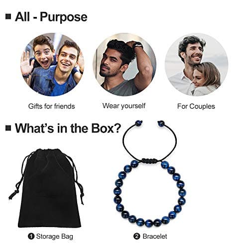 M MOOHAM Gifts for Men - Adjustable Beaded Tiger Eye Lava Rock Bracelets for Men Coworkers Office Gifts - Thumbnail 3