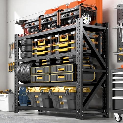 BIZOEIRON Heavy Duty Garage Storage Shelves 5000LBS Capacity, 59" Wide Metal Garage Shelving Units, 4-Tier Large Industrial Shelving for Shop Warehouse Basement Factory, 59" W x 24" D x 69" H - Image 1