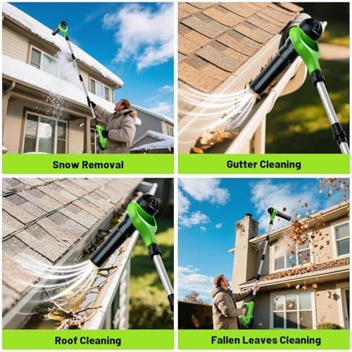 Hooseen Roof Gutter Cleaning from The Ground, 21V Leaf Blowers Cordless with 2 Battery, Adjustable Pole (98inch)3 Speed Modes 500CFM/180MPH for Gutter Cleaner Extension Attachment Kit for Garden,House - Thumbnail 6