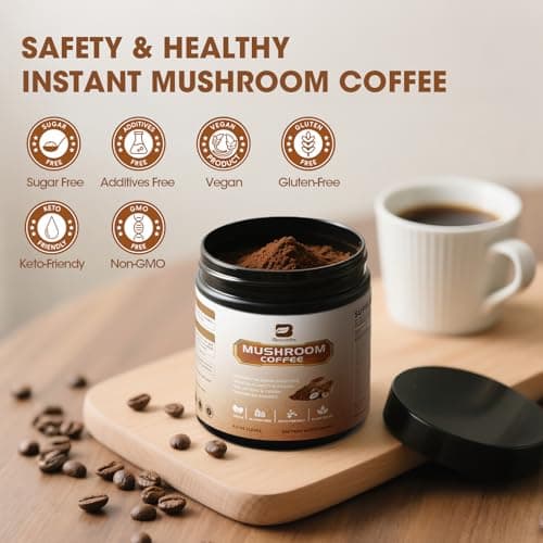 B BEWORTHS 2Pack Mushroom Coffee Powder with MCT Oil - 10 Mushroom Lion's Mane, Turkey Tail, Reishi, Cordyceps & Chaga - Instant Arabica Mushroom Coffee for Focus, Immune, Gut & Brain Health | Keto - Thumbnail 5