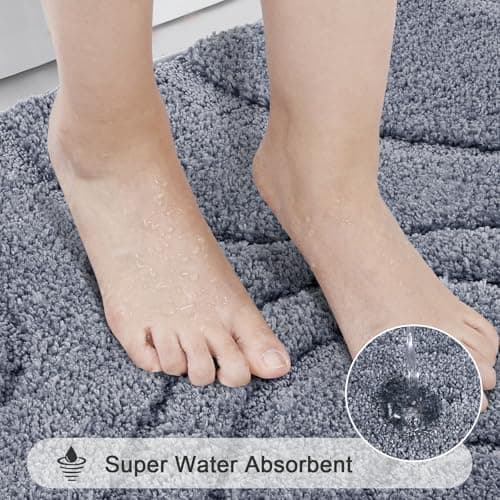 HEBE Bathroom Rugs Sets 5 Piece, Soft Absorbent Microfiber Bath Mat for Bathroom, Non Slip Washable Bath Rug Set with Toilet Cover, Bath Runner and U-Shaped Contour Toilet Rug, Dark Grey - Thumbnail 5