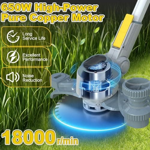 6000mAh Electric Weed Wacker Cordless, 21V Battery Powered Weed Eater with 3 Types Blades, 2 in 1 Brush Cutter/Edger Tool, for Lawn, Yard and Bush Trimming, 2 Battery - Thumbnail 3