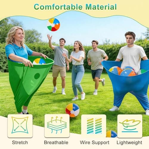 Zrgzob 14 Pcs Granny Pants Yard Game Set, Oversized Blue & Green Pants with 10 Bouncy Balls & 2 Pumps, Outdoor Tossing Games for Adults Family Birthday Backyard Party Team-Building Gatherings - Thumbnail 3