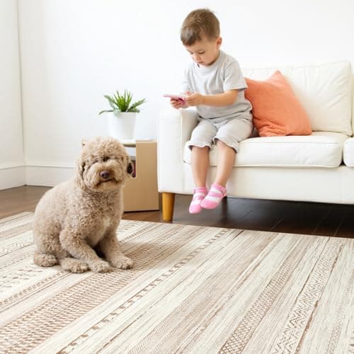 Boraya Area Rugs for Living Room: 5x7 Washable Boho Rug for Bedroom Large Neutral Bohemian Moroccan Farmhouse Geometric Dining Room Rugs Ultra Soft Floor Carpet Indoor for Home Office - Brown - Thumbnail 6