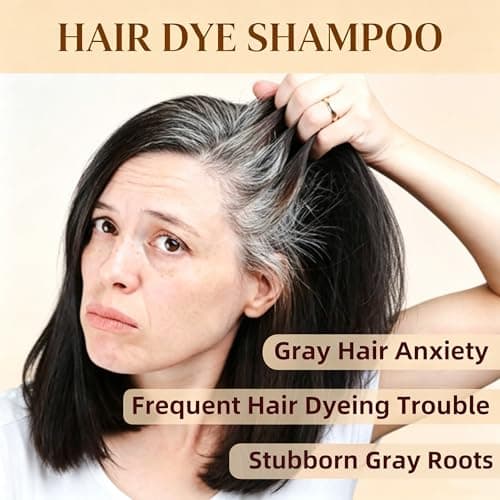 SHIHUANUO Hair Dye Shampoo 3 in 1 for Gray Hair Coverage,Argan nut Natural Shampoo Hair Dye for Women & Men/Ammonia-Free 500ml(Linen) - Thumbnail 3